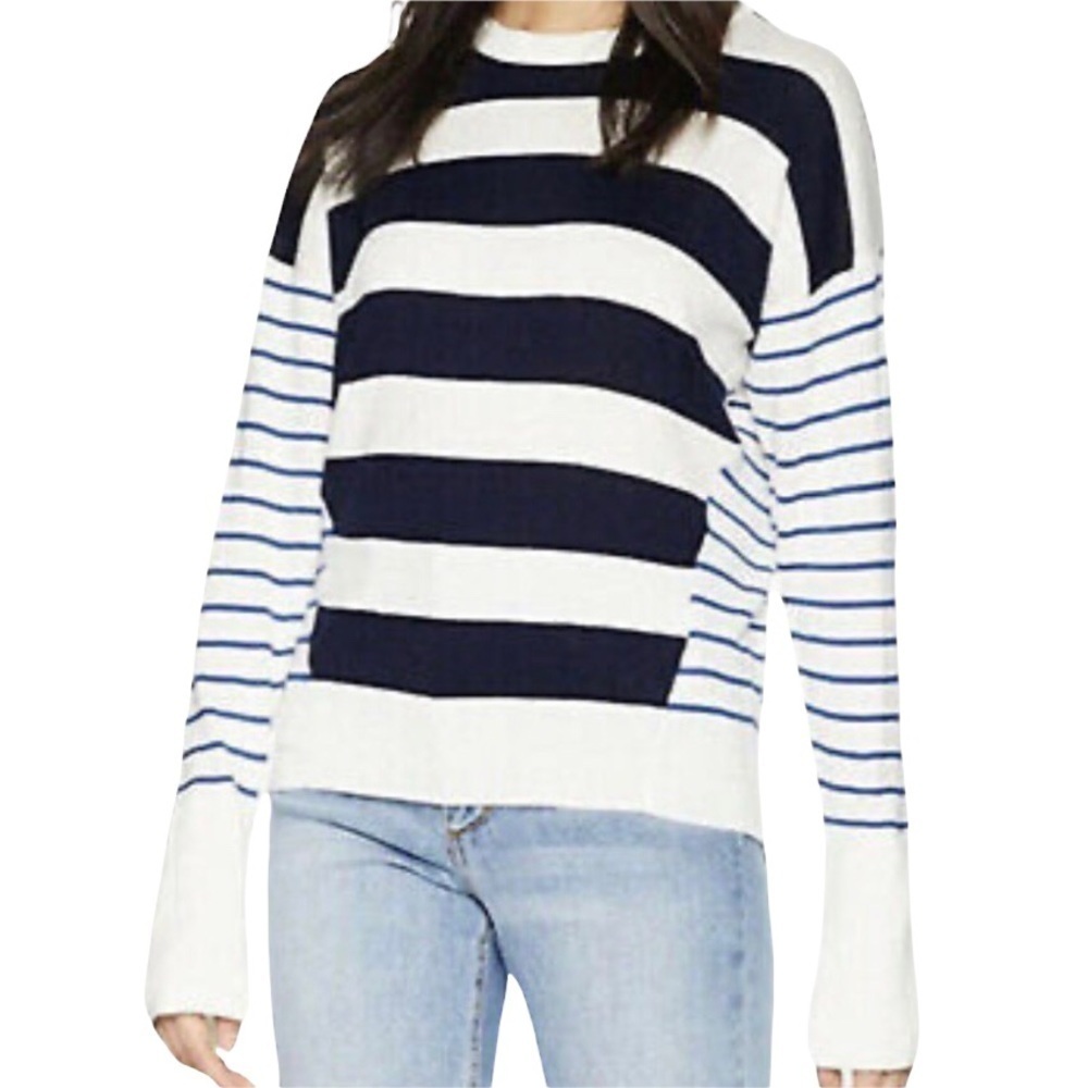 Joie Kaylara Cocktail Stripe Cotton Pullover Sweater Size XS Blue White Nautical
